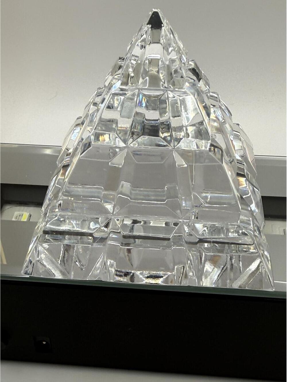Waterford Crystal Pyramid Sculpture Paperweight LED Display Art Glass Signed